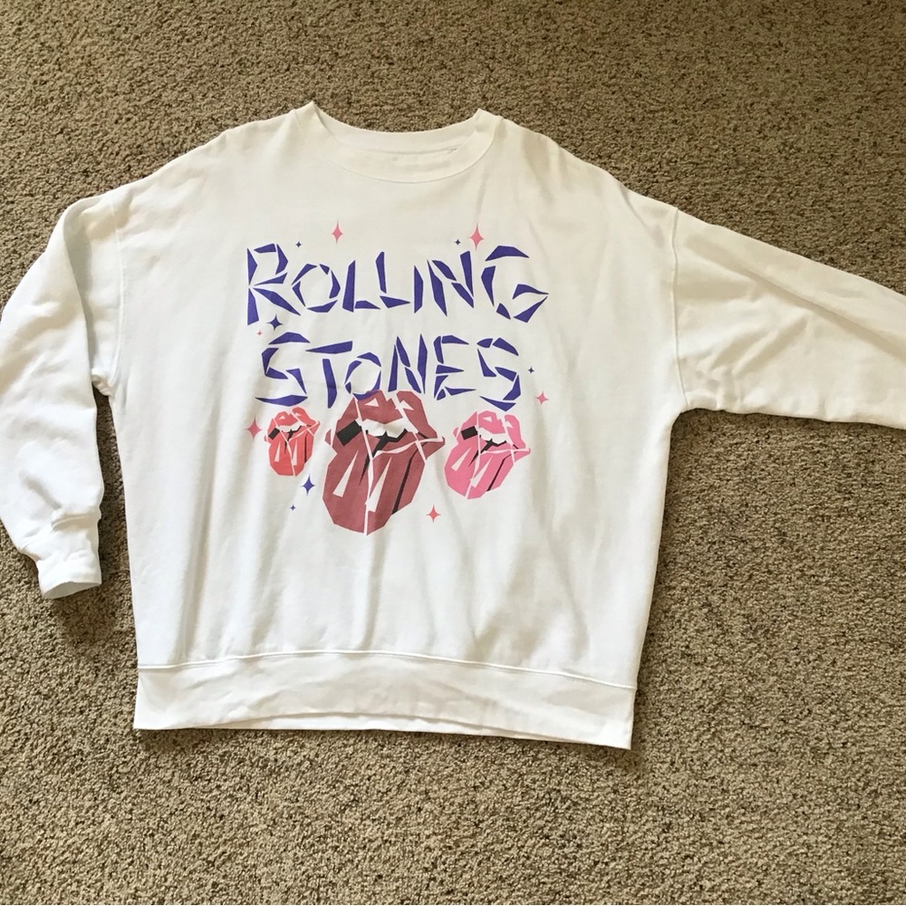 American Eagle Outfitters White Sweatshirt with Pink and Purple Graphic